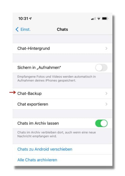 Schritt 2 zum Einrichten des Chat-Backups